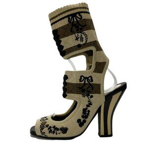 FENDI - Beige Black Chemical Fiber Women's Sandals 428-053125